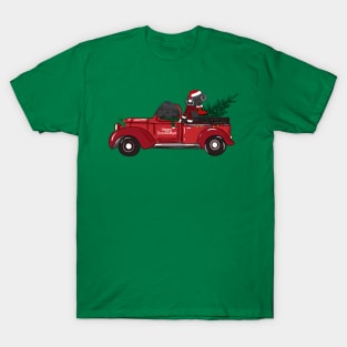 Cartoon Labradoodles Red Christmas Truck T-Shirt